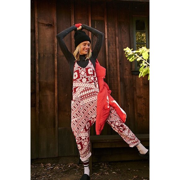 Free People Hot Shot Printed Onesie In Geo Lattice Dark Cherry Size Small - Picture 1 of 6